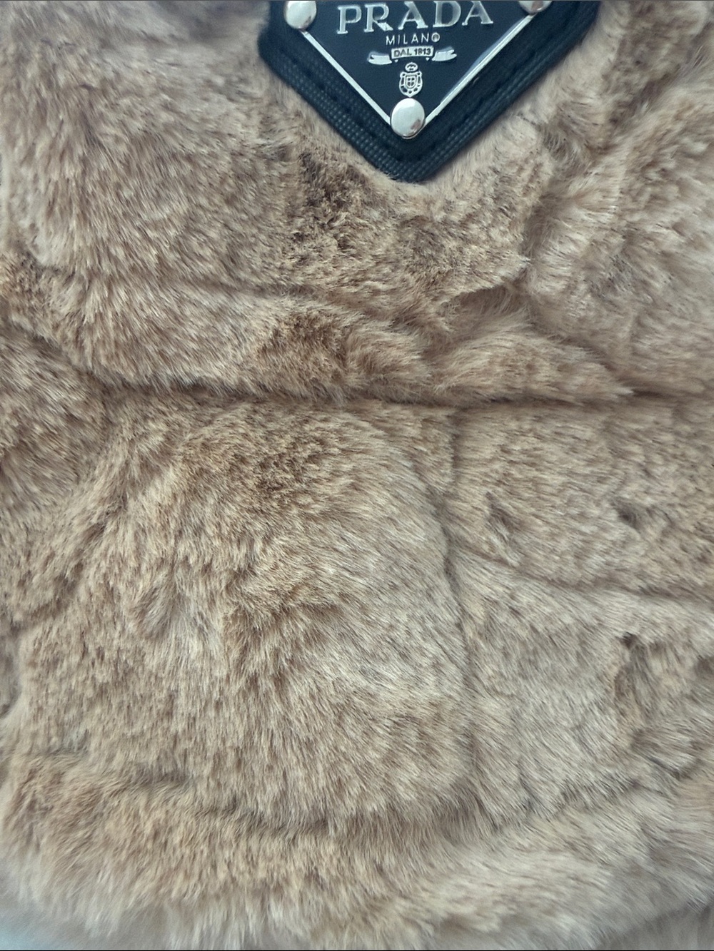 Prada Light Brown Faux Fur Bucket Hat with Logo Plaque - Picture 4 of 4